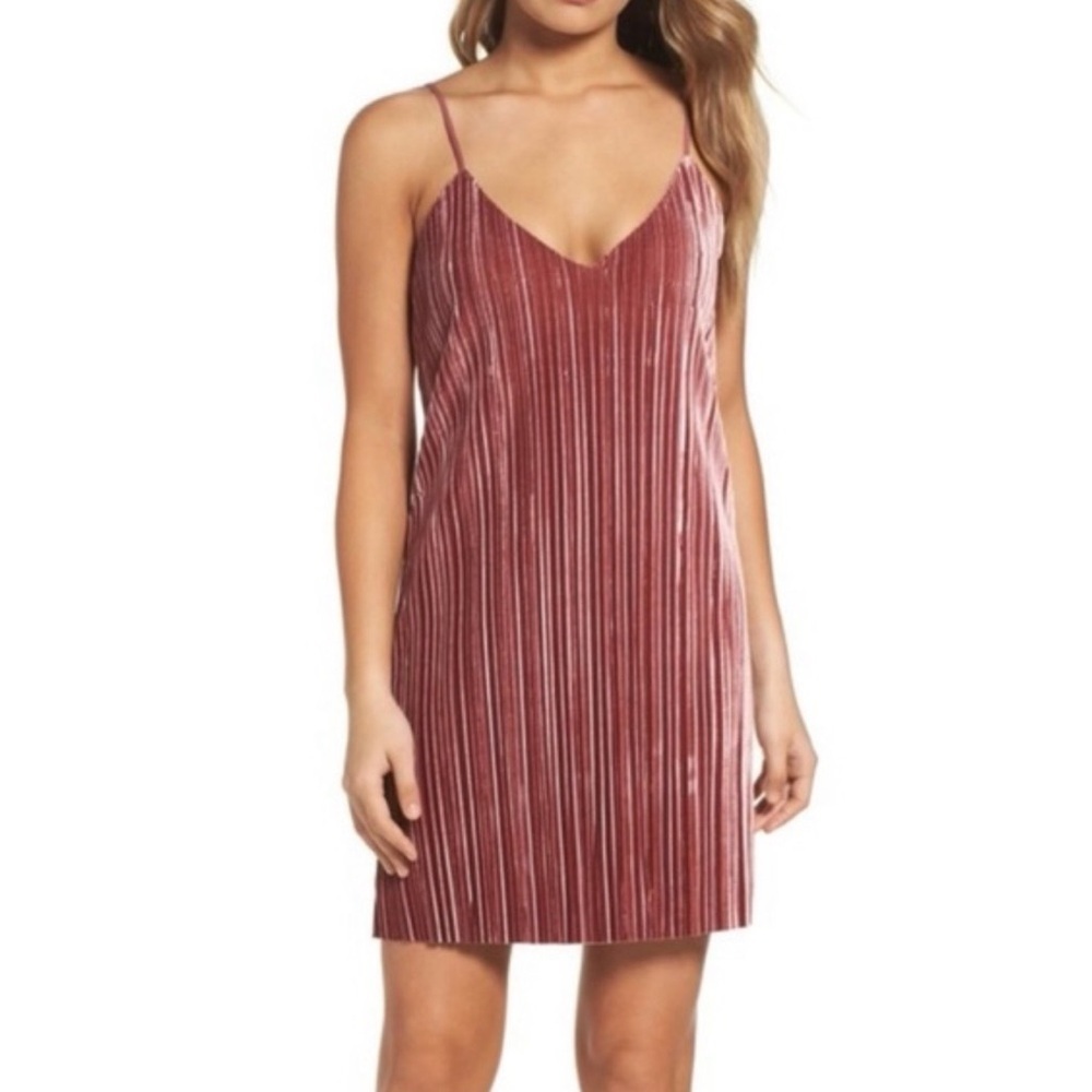 Bardot Velour Pleated Mini Slip Dress Dusty Pink Size Small